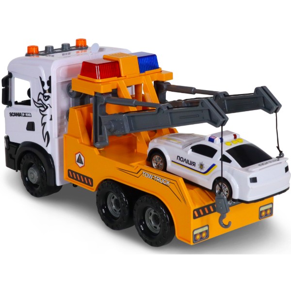 Фото - Наземная спецтехника TechnoDrive Mid Truck – ЭВАКУАТОР SCANIA С МАШИНОЙ ПОЛИЦИИ (свет, звук) (3004KS)